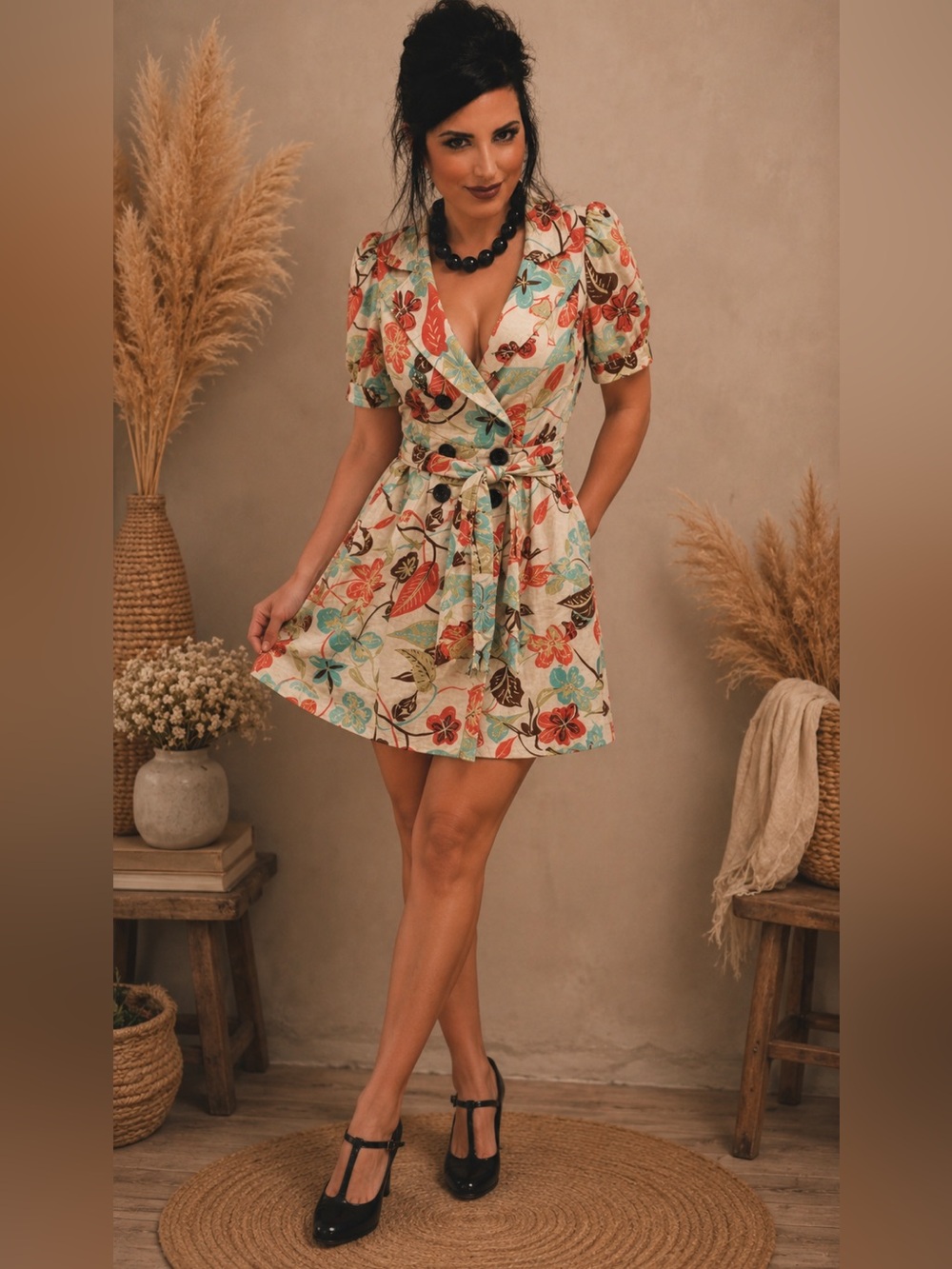 Vintage inspired belted
trench-coat style dress 
Size- XS